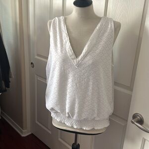 WHBM White eyelet v neck sleeveless top